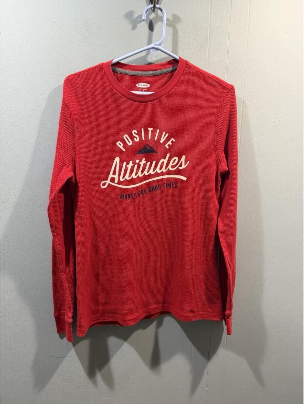 Mens Old Navy Long Sleeve T Shirt Size Small Red Positive Altitudes Print